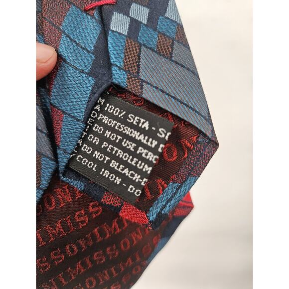 Missoni 100% Silk Neck Tie Blue Green Geo Old Money Made In Italy - Picture 3 of 4